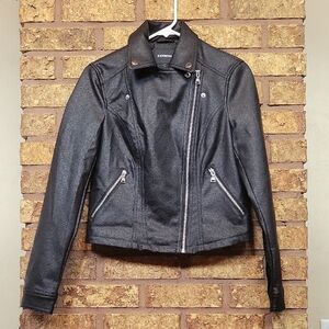 Express Moto Jacket Black Faux Leather Asymmetrical Moto Size XS Like New